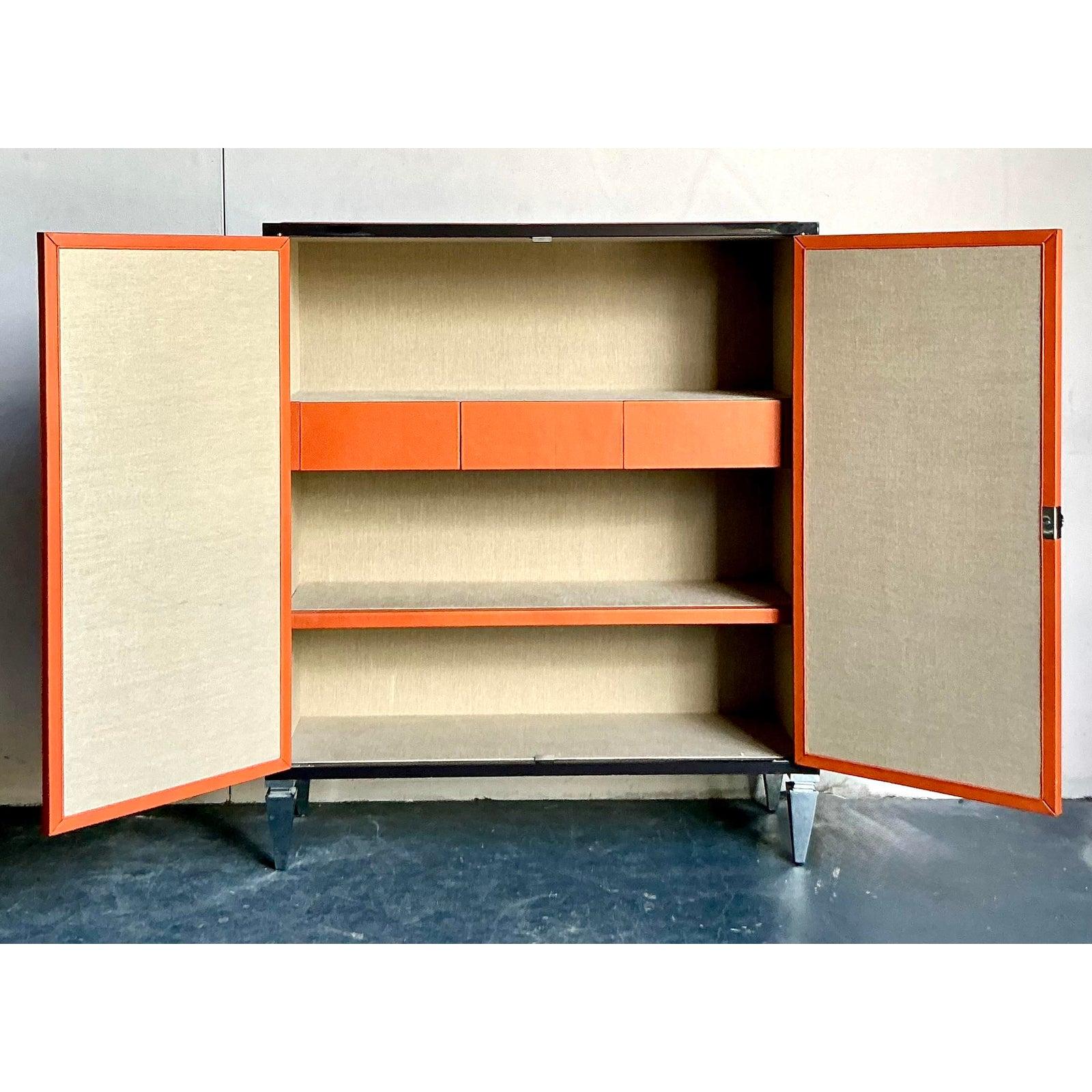 Vintage Boho Elitis Harlequin Leather Cabinet For Sale 3
