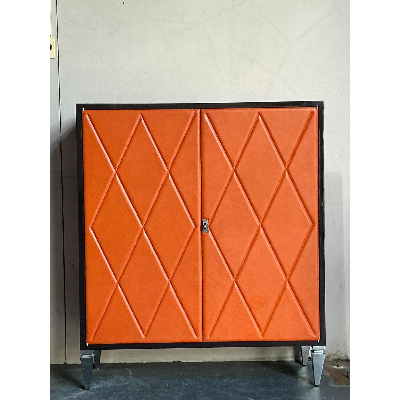 American Vintage Boho Elitis Harlequin Leather Cabinet For Sale