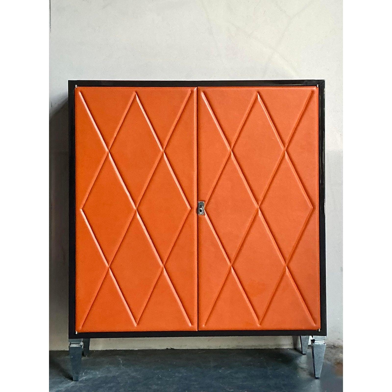 Vintage Boho Elitis Harlequin Leather Cabinet For Sale 2