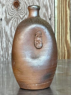Vintage Boho Embedded Figure Studio Pottery Vase