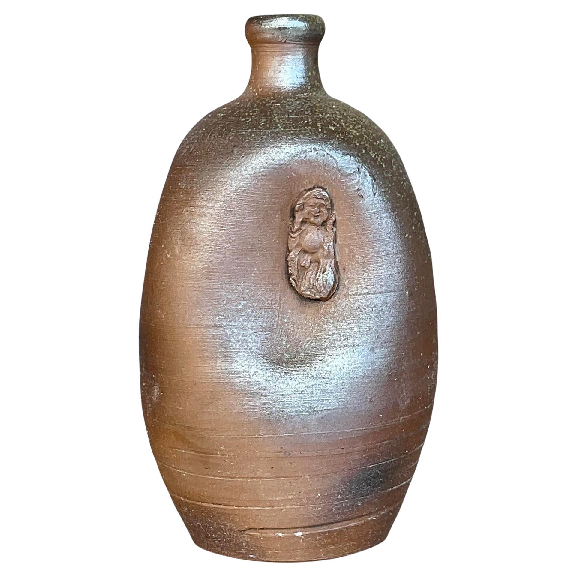 Vase Vintage Boho Embedded Figure Studio Pottery