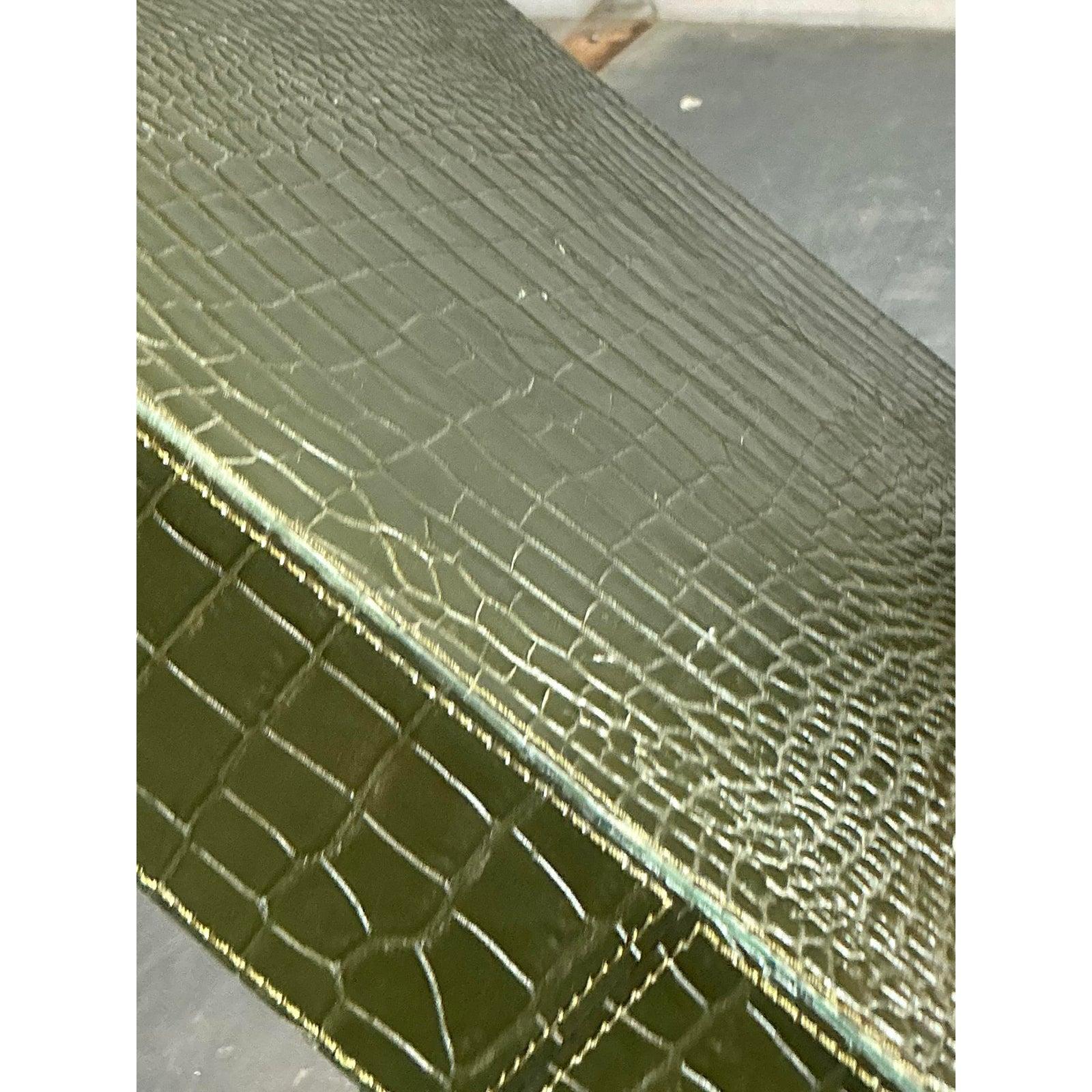 Mid-Century Modern Vintage Boho Embossed Alligator Occasional Table For Sale