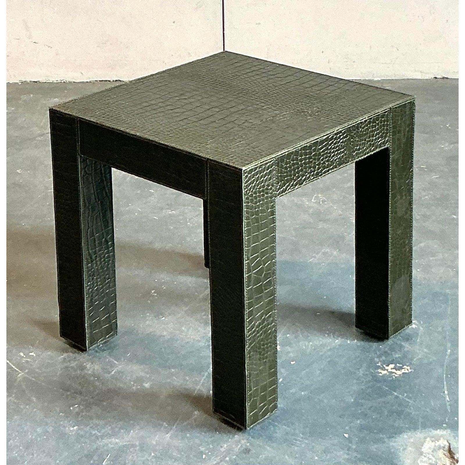 American Vintage Boho Embossed Alligator Occasional Table For Sale
