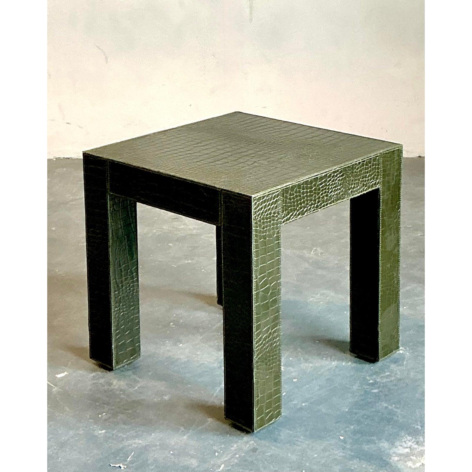 20th Century Vintage Boho Embossed Alligator Occasional Table For Sale
