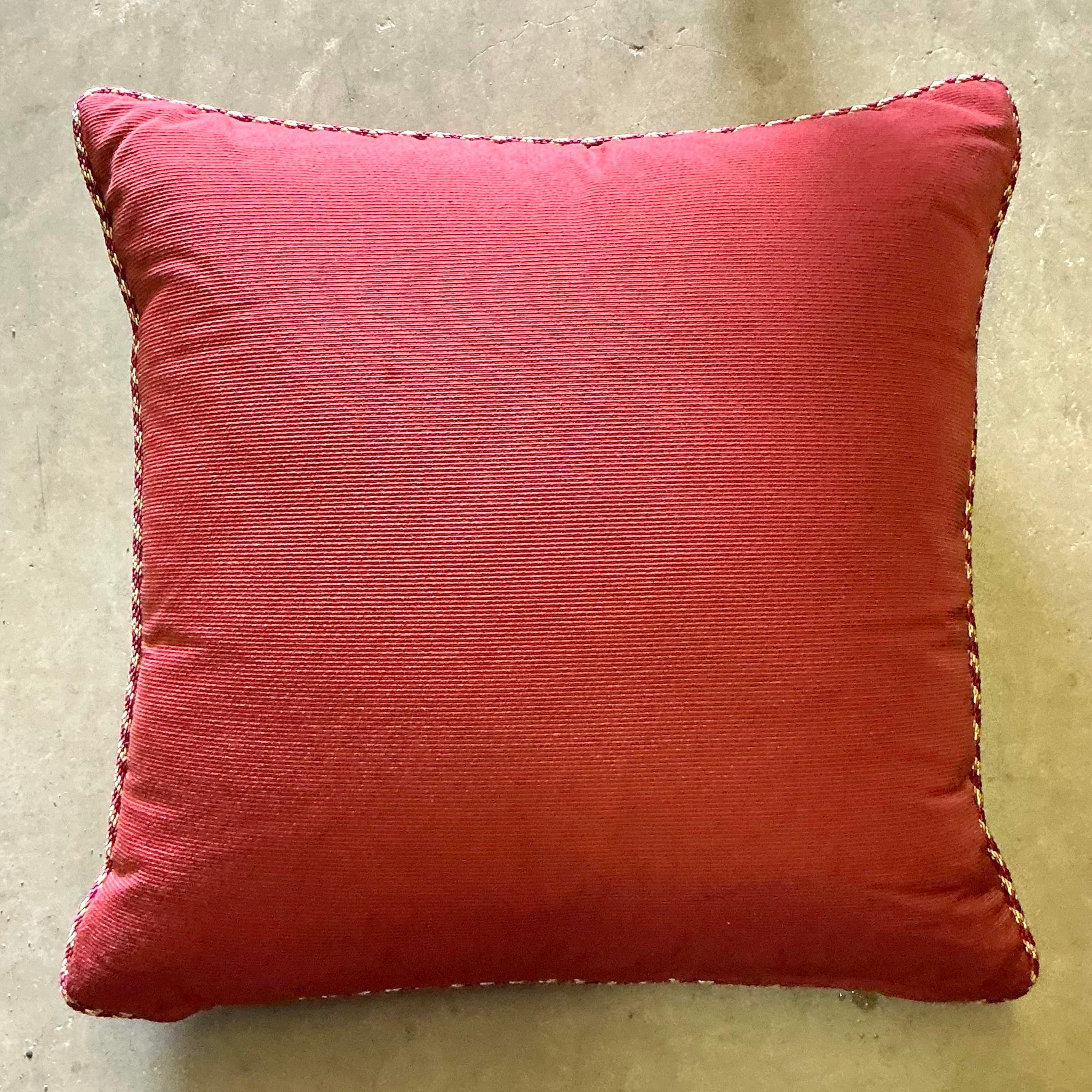 Elevate your space with this whimsical vintage boho pillow, featuring a beautifully embroidered playful monkey motif. Handcrafted with intricate details, the vibrant design adds a touch of eclectic charm to any room. Perfect for bohemian and