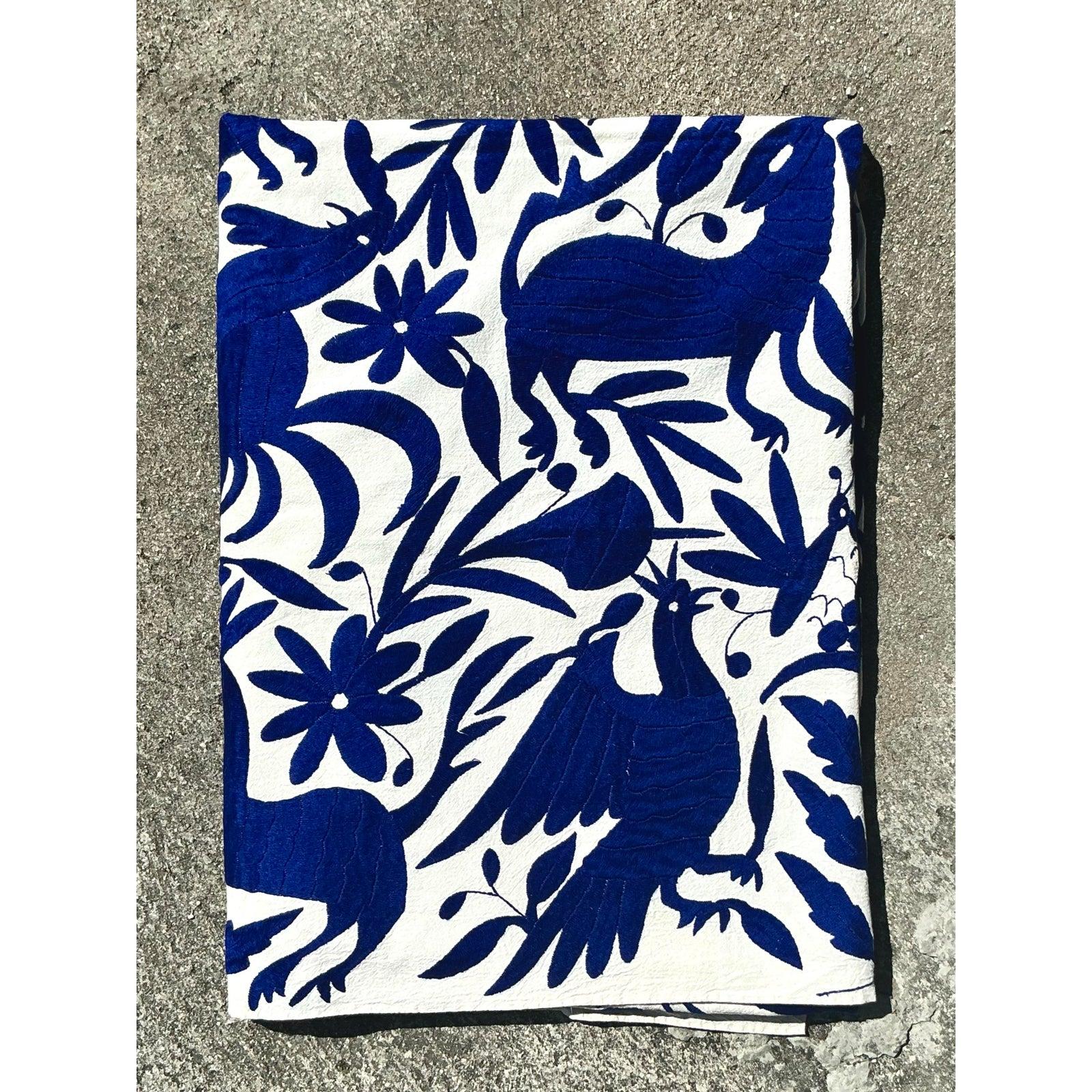 Contemporary Vintage Boho Embroidered Tablecloth For Sale