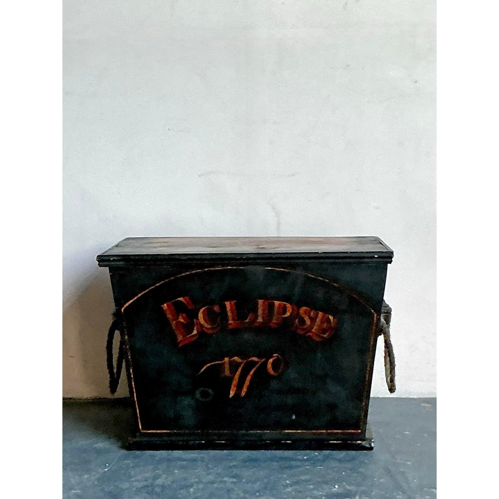 20th Century Vintage Boho English Eclipse 770 Wood Trunk For Sale