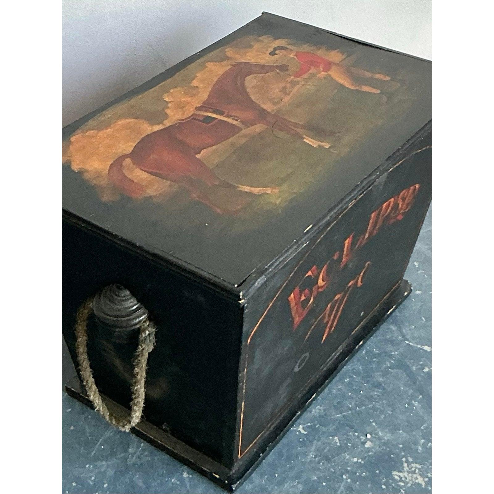 Metal Vintage Boho English Eclipse 770 Wood Trunk For Sale