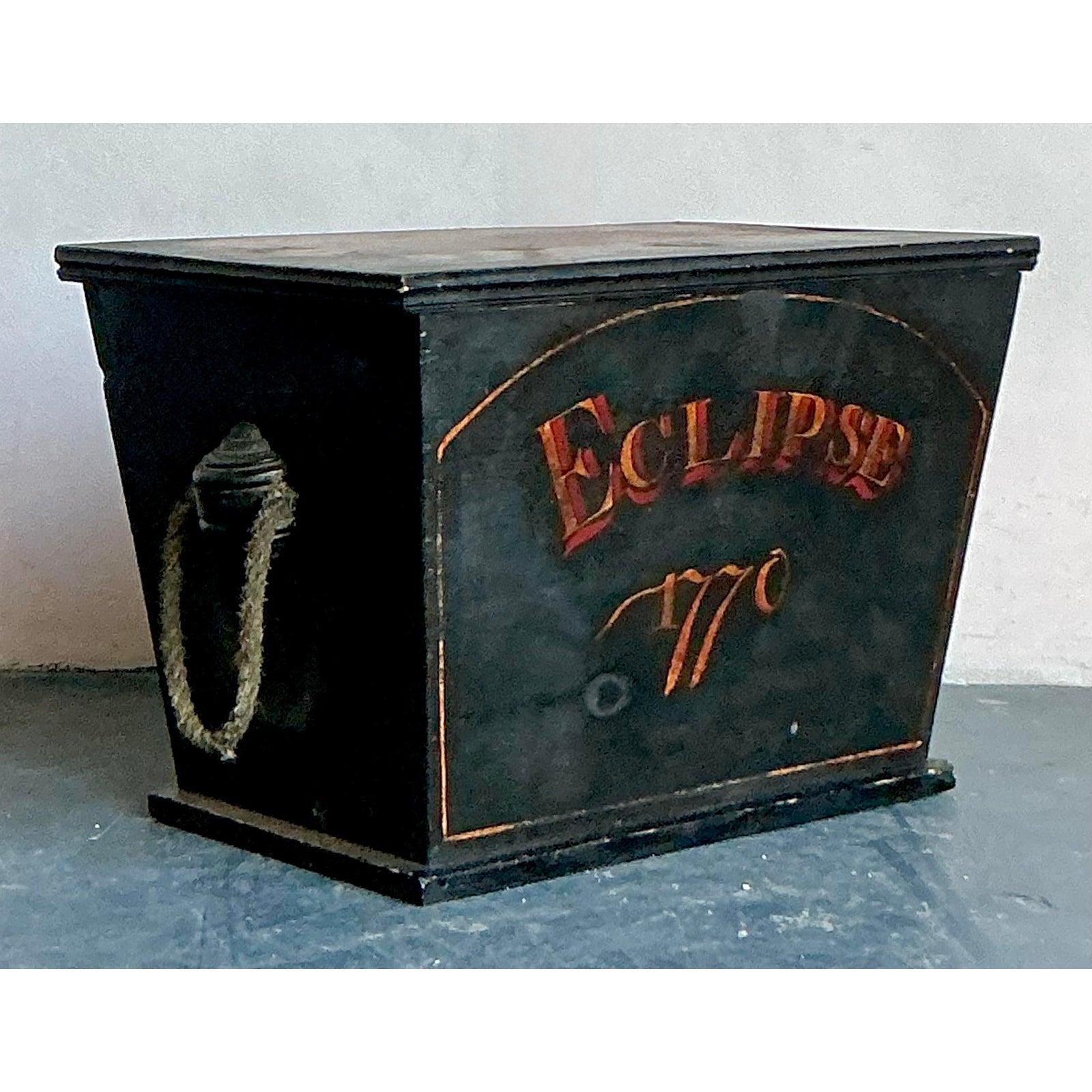 Vintage Boho English Eclipse 770 Wood Trunk For Sale 1