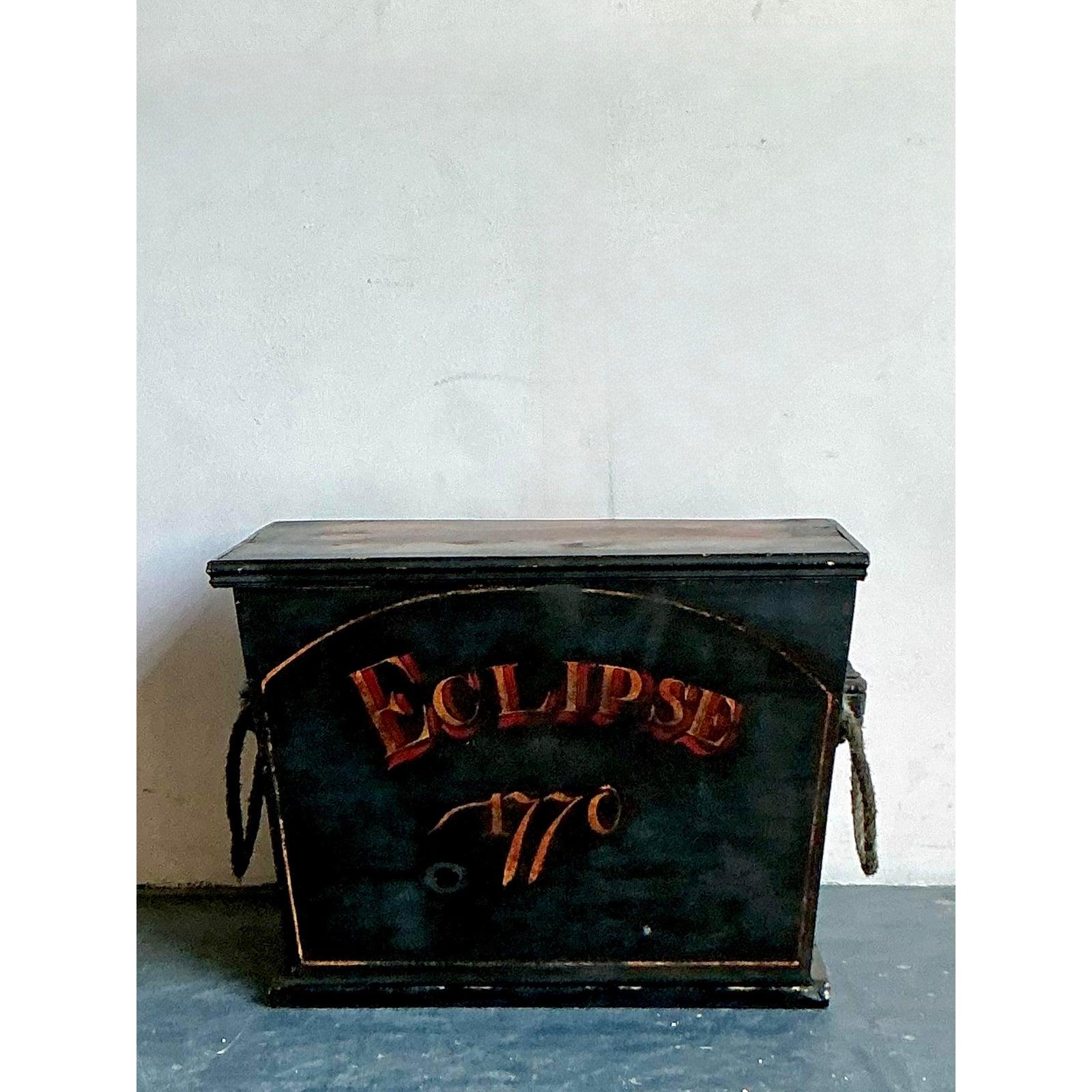 Vintage Boho English Eclipse 770 Wood Trunk For Sale 2