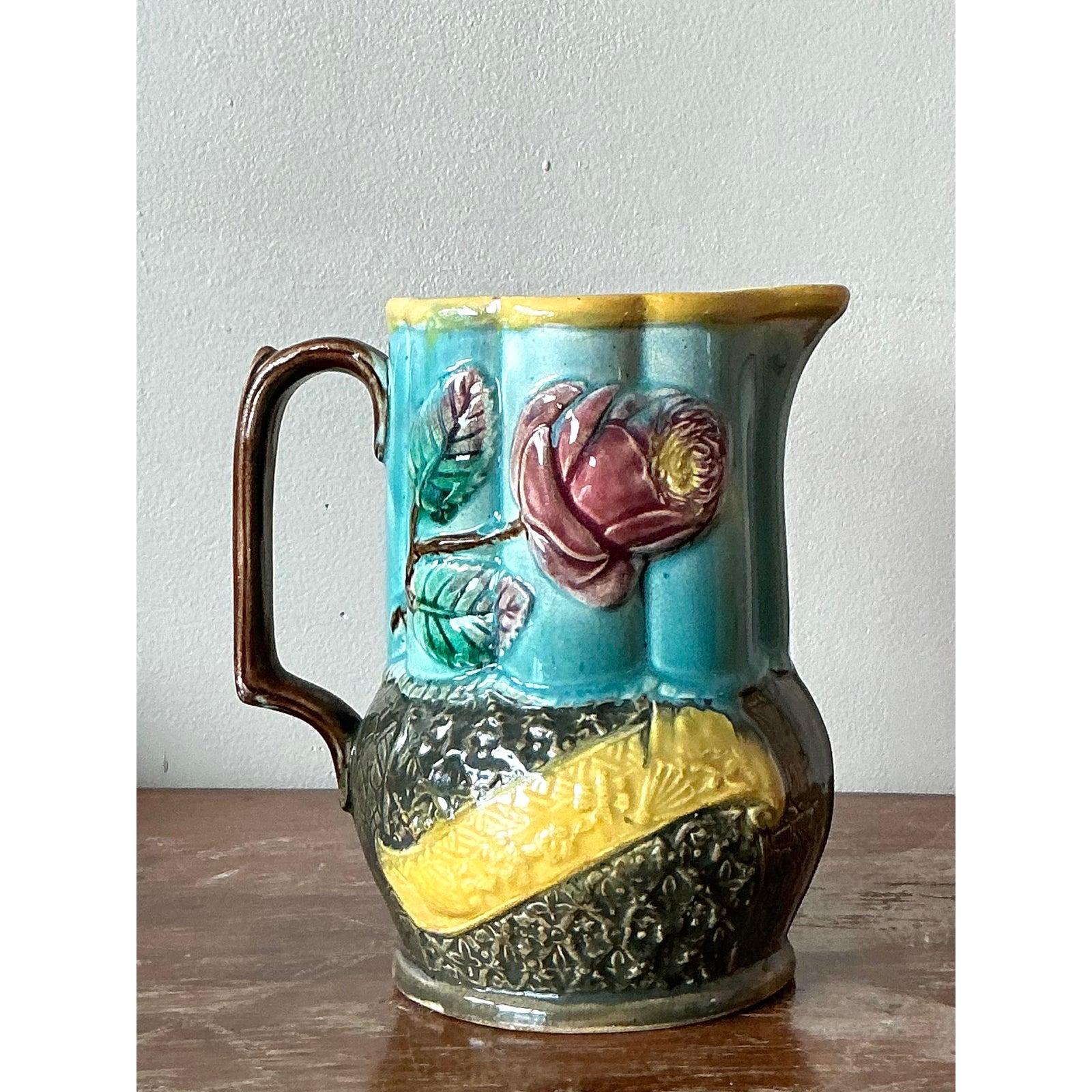 Pichet vintage Boho en majolique anglaise en vente 5