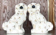 Vintage Boho English Staffordshire Ware Glazed Ceramic Dogs - a Pair