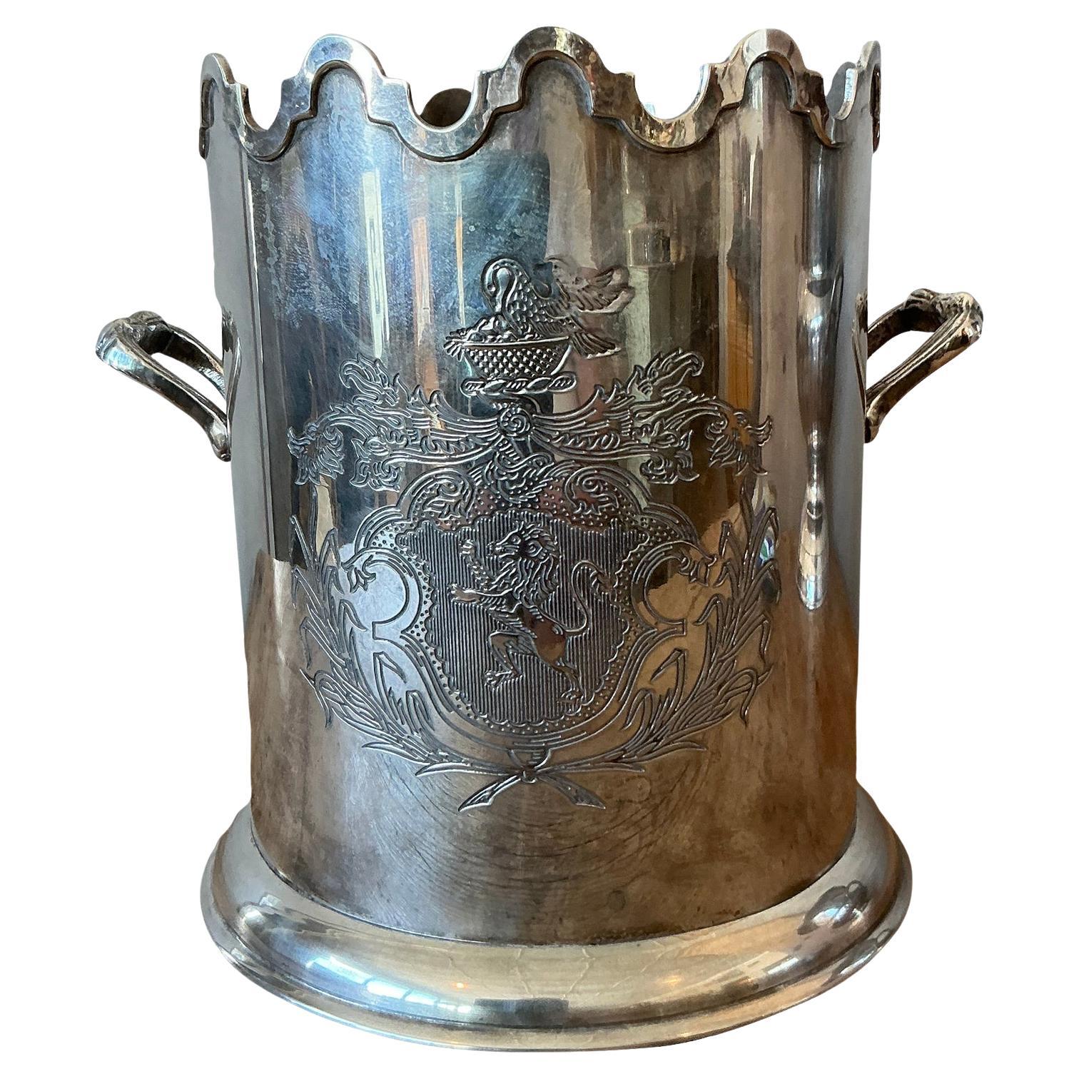 Vintage Boho Engraved Silverplate Champagne Bucket For Sale