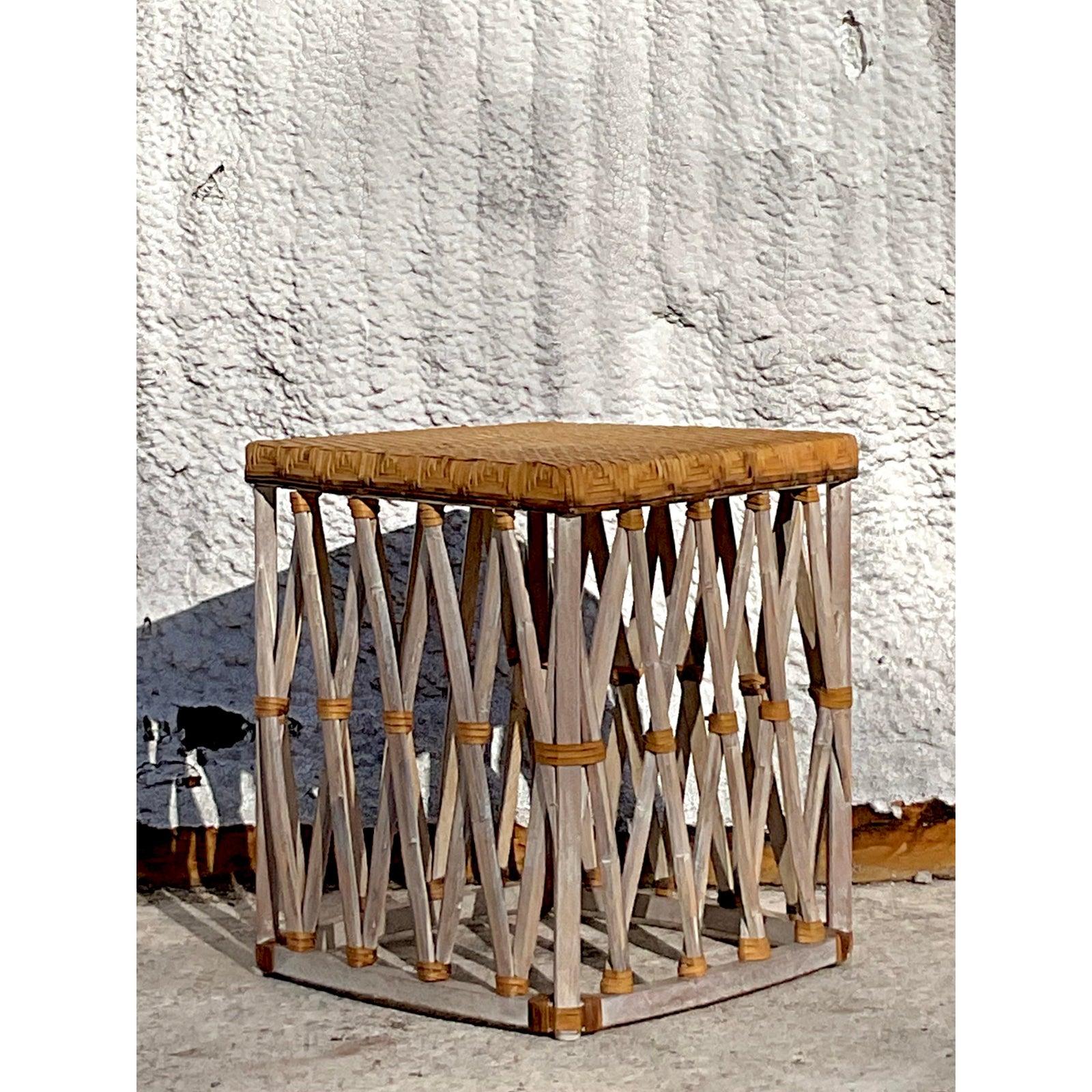 Adoptez l'élégance rustique avec ce tabouret bas Vintage Boho Equipale, une pièce remarquable qui met en valeur le savoir-faire intemporel du design mexicain traditionnel. Fabriqué à partir de rotin tressé et de bois robuste, ce tabouret présente