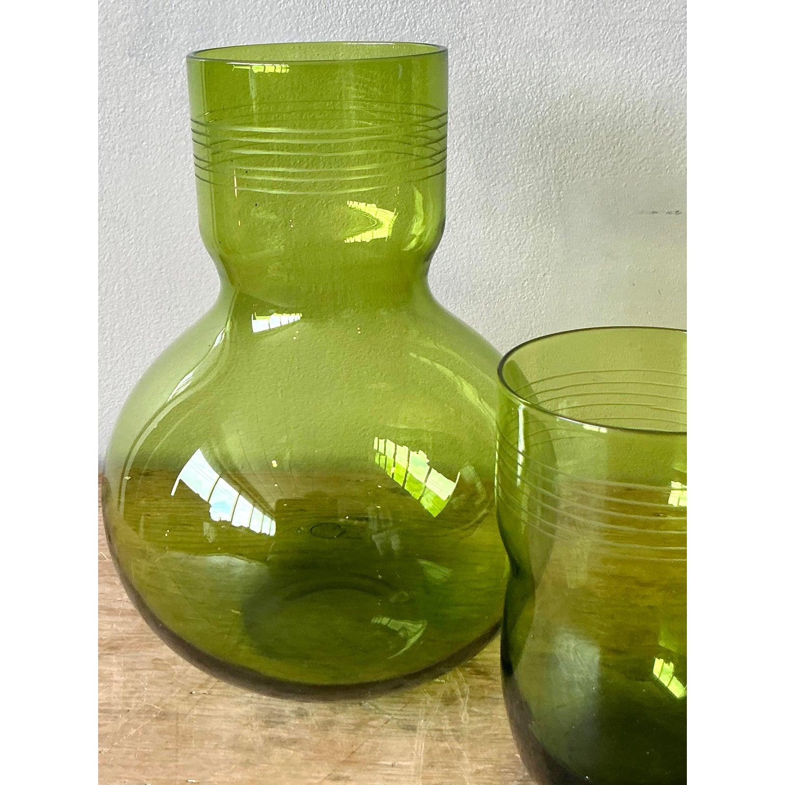 Space Age Vintage Boho Etched Bedside Water Pitcher For Sale