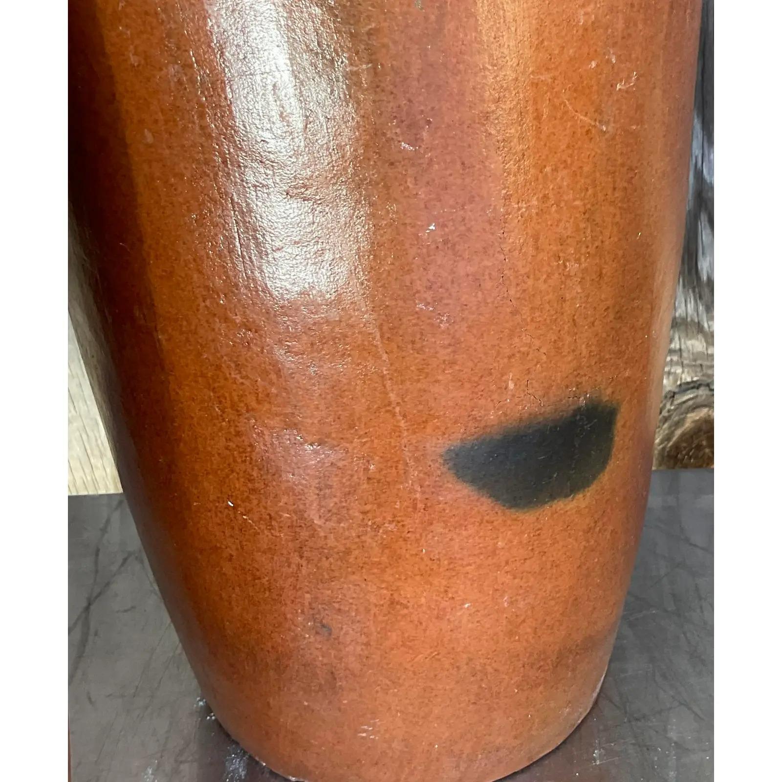 Vintage Boho Etched Terracotta Vases - a Pair For Sale 3