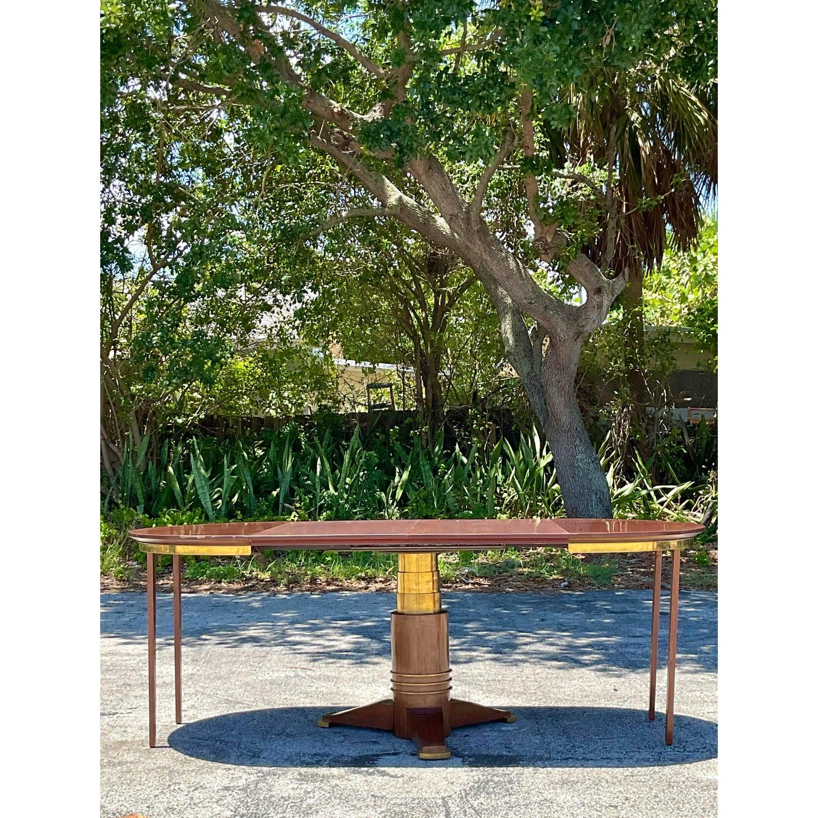 Vintage Boho Jules LeLue Extendable Telescoping Dining Table In Good Condition For Sale In West Palm Beach, FL