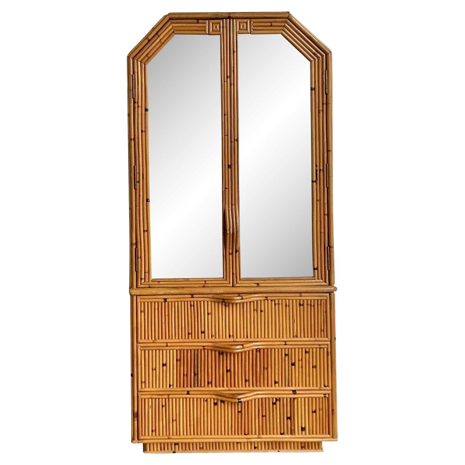 Armario Vintage Boho de Bambú Facetado con Espejo en venta
