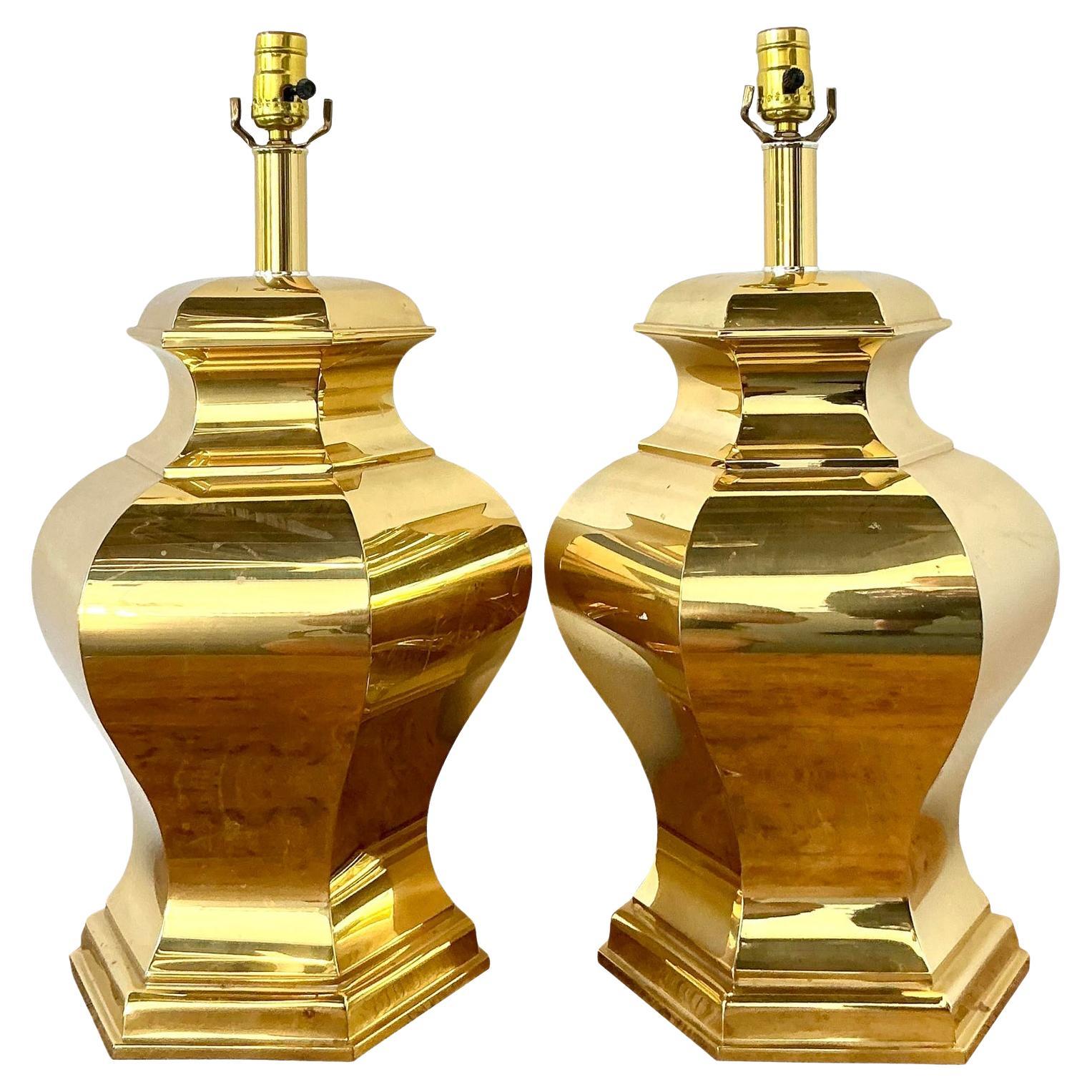 Vintage Boho Faceted Brass Lamps - A Pair