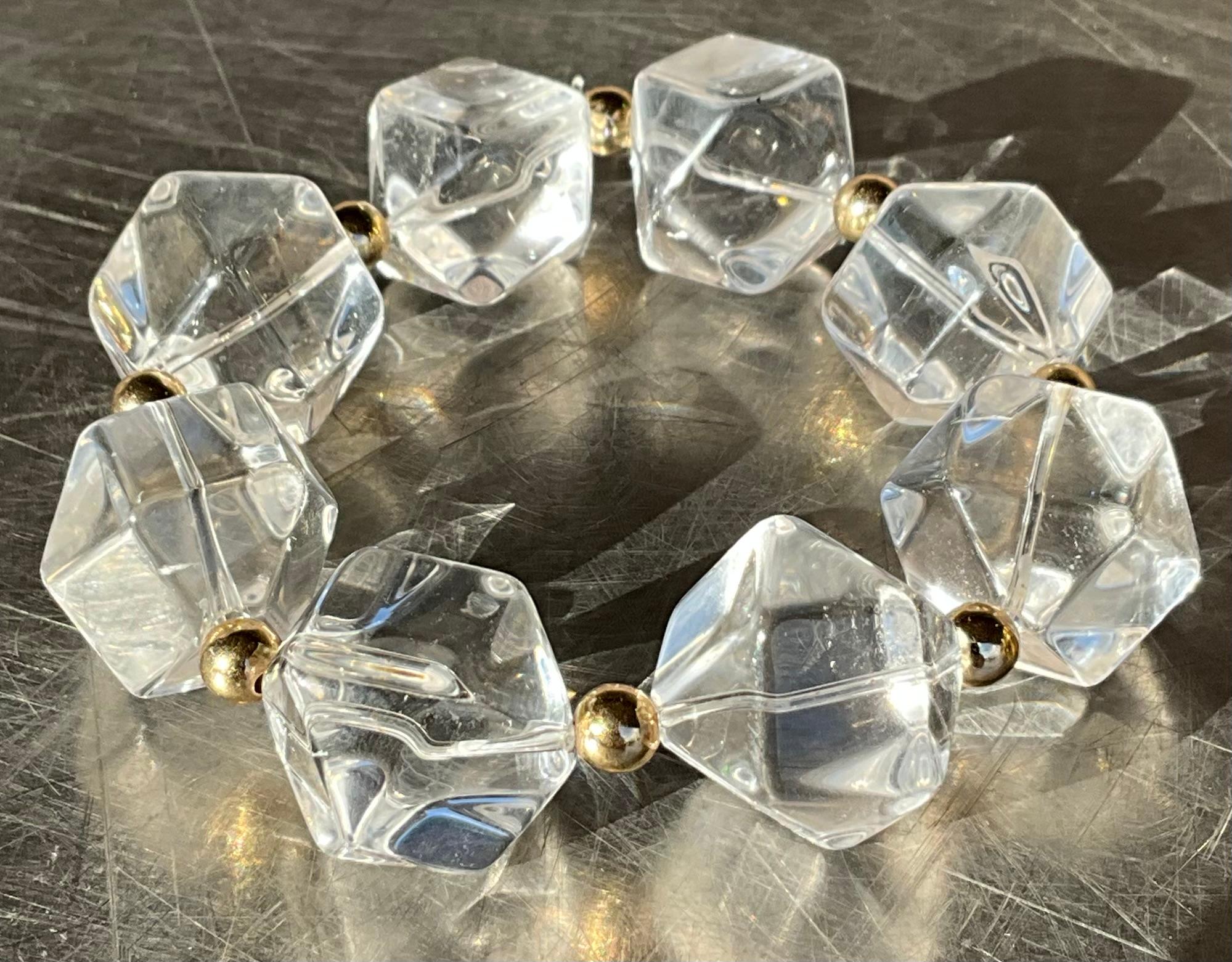 Vintage Boho facettierten Kristall Lucite Perlen Stretch Armband für Damen oder Herren im Angebot