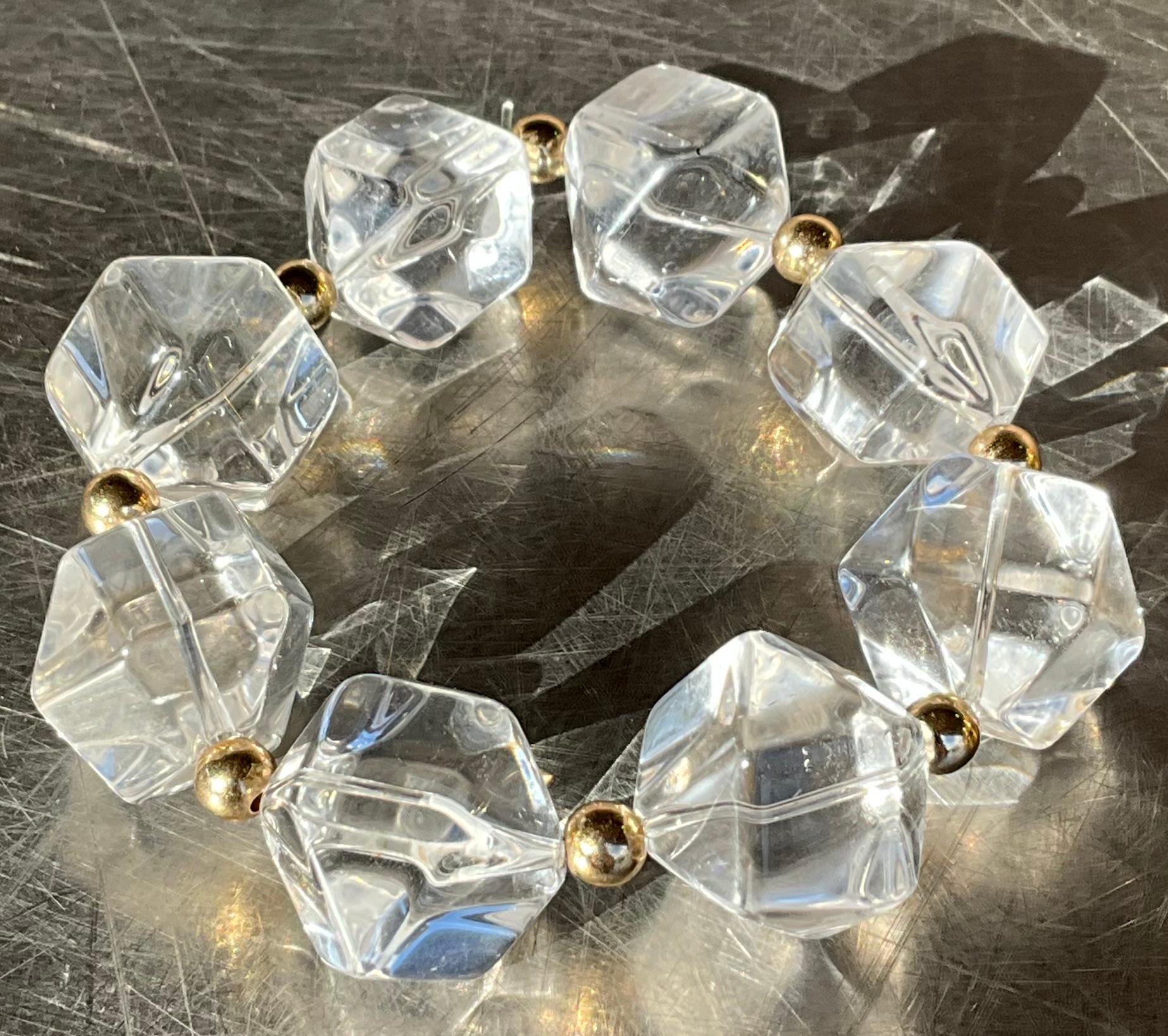 Vintage Boho facettierten Kristall Lucite Perlen Stretch Armband im Angebot 2
