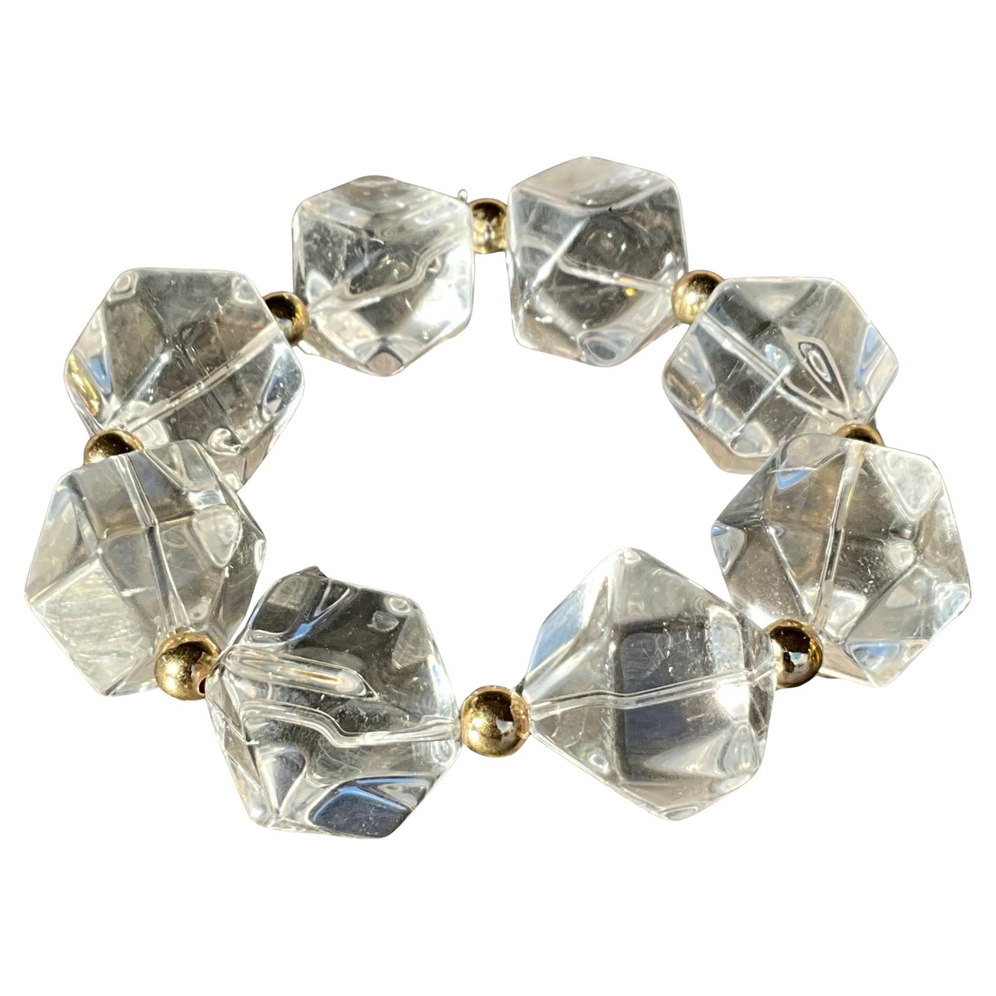 Vintage Boho Faceted Crystal Lucite Beaded Stretch Bracelet