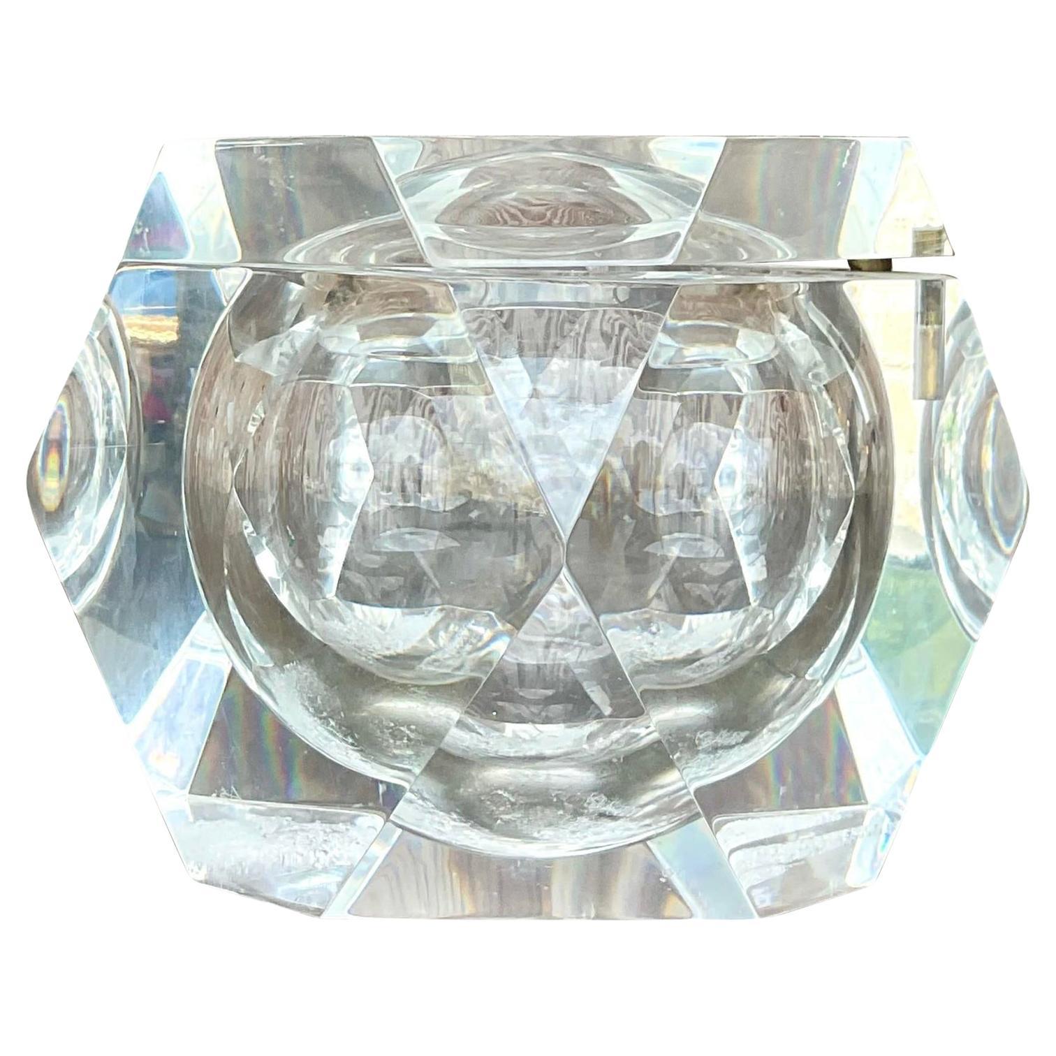 Vintage Boho Faceted Lucite Ice Bucket After Carole Stupell