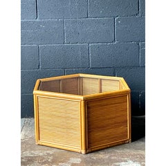 Vintage Boho Faceted Rattan Table