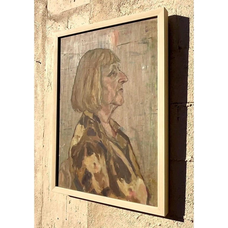 Vintage Boho Fauve Original Oil Portrait of Woman For Sale at 1stDibs