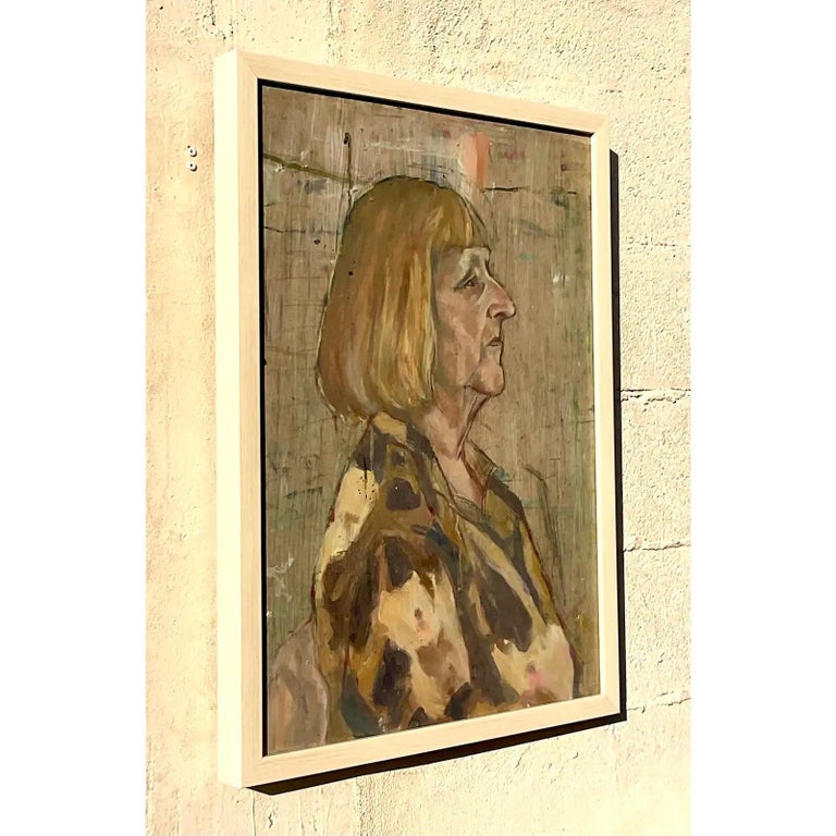 Vintage Boho Fauve Original Oil Portrait of Woman For Sale at 1stDibs