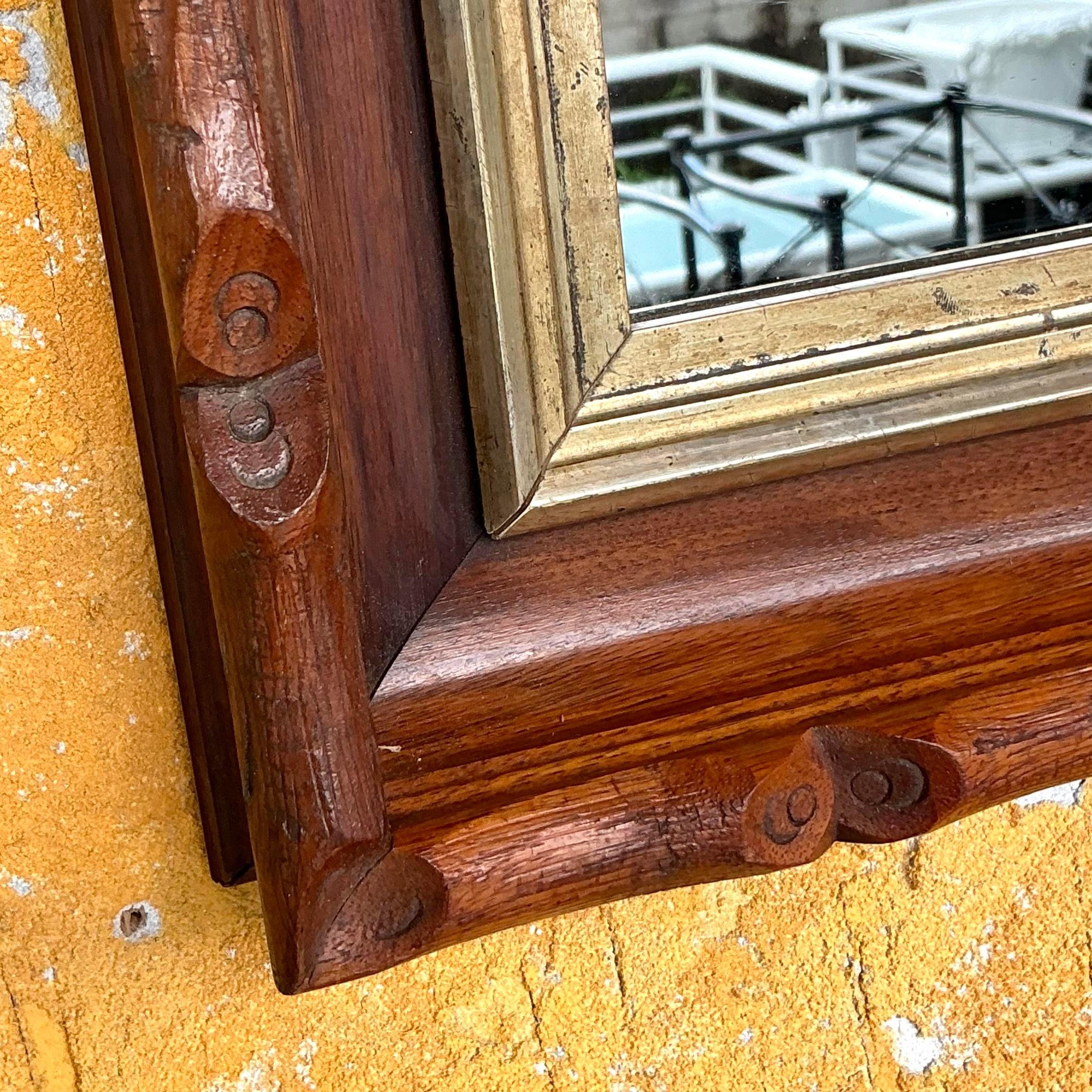 Rustique Miroir vintage Boho Faux Bois sculpté en vente