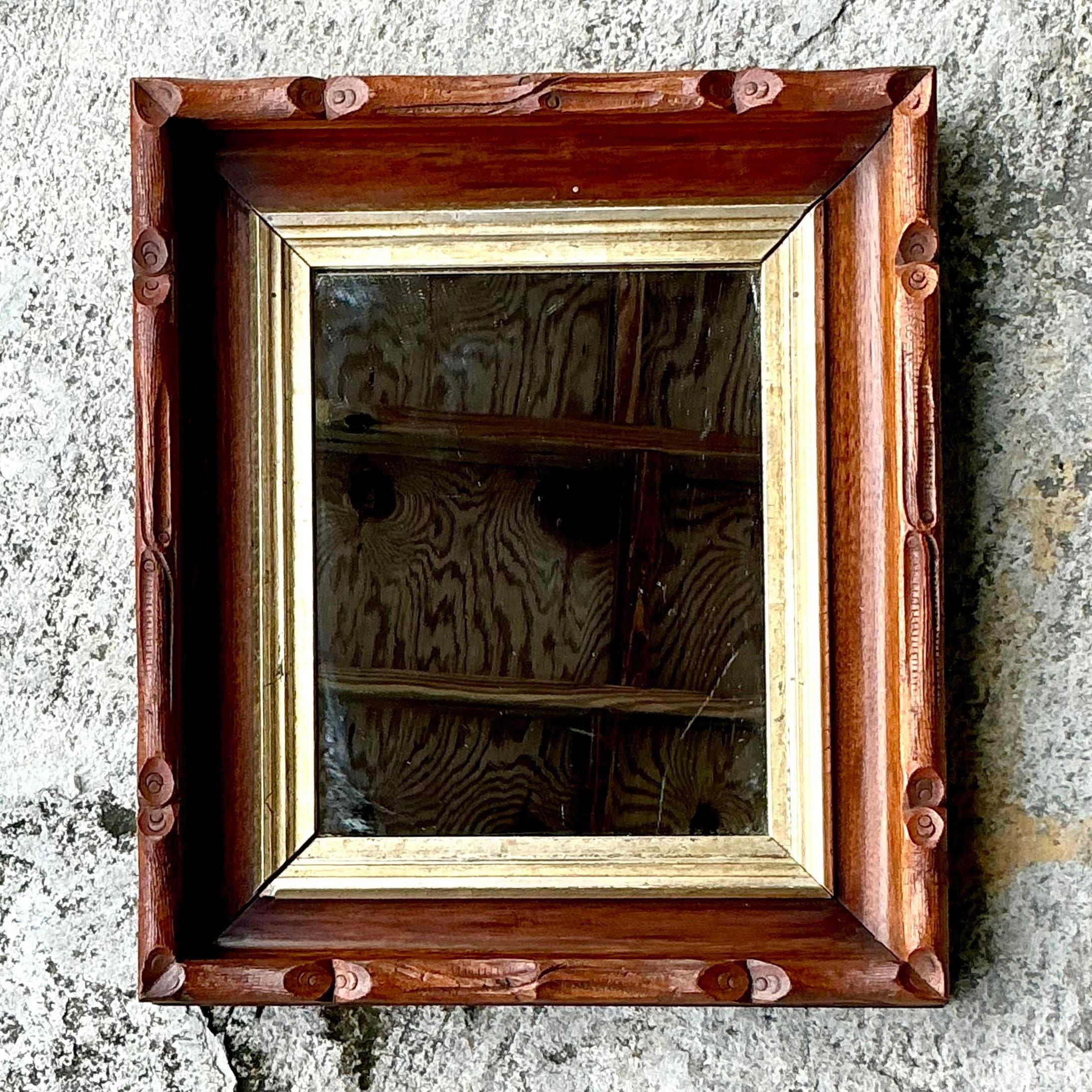 Miroir vintage Boho Faux Bois sculpté Bon état - En vente à West Palm Beach, FL