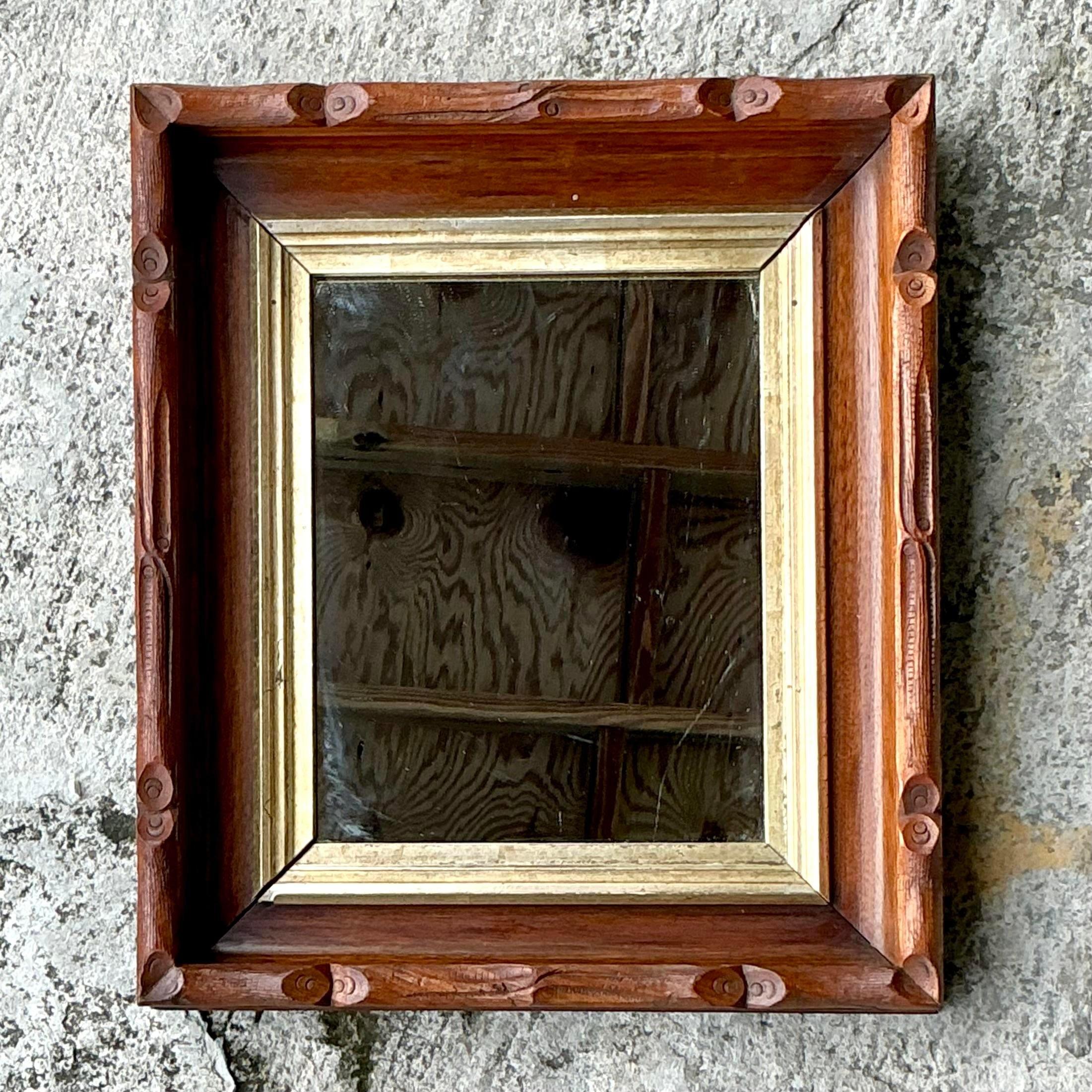 20ième siècle Miroir vintage Boho Faux Bois sculpté en vente