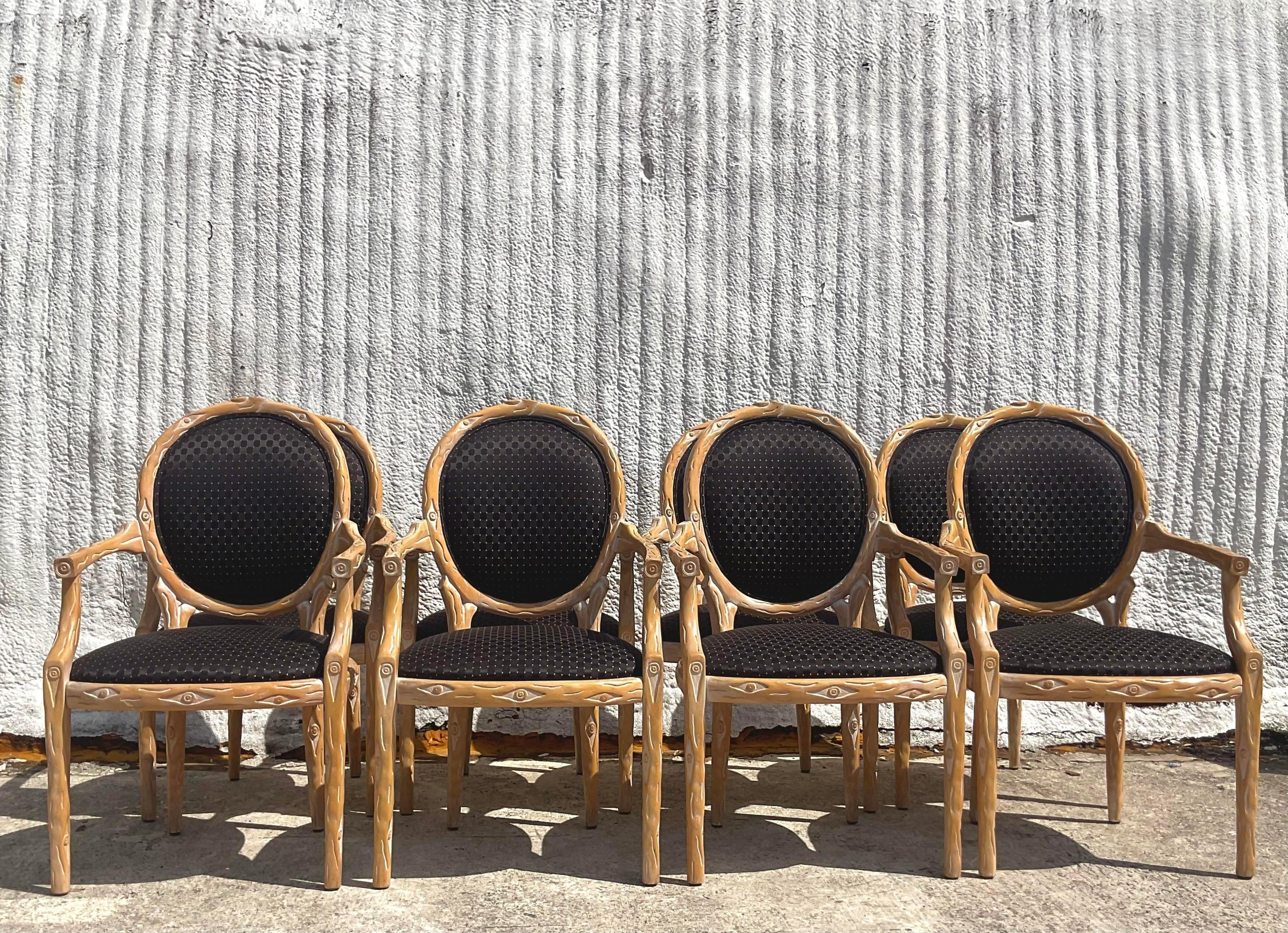 Vintage Boho Faux Bois Dining Chairs - Set of 8 In Good Condition For Sale In west palm beach, FL