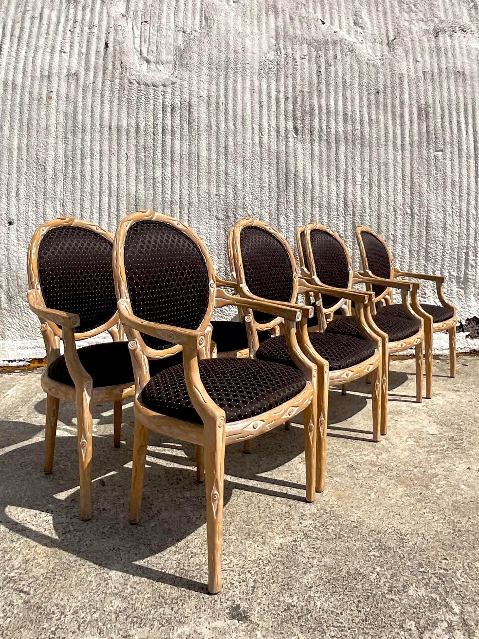Chaises de salle à manger vintage Boho Faux Bois - Lot de 8 en vente 1