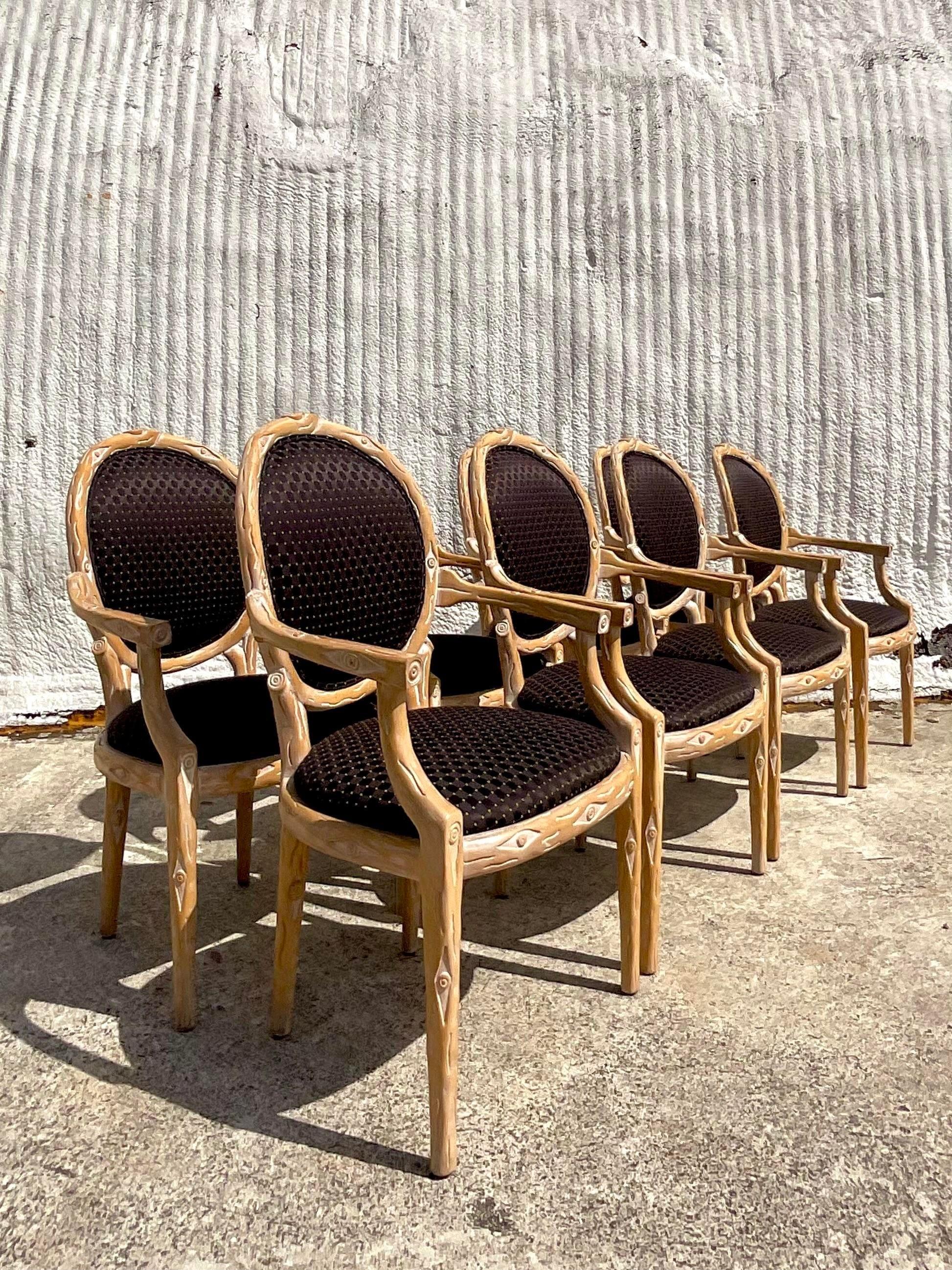 Chaises de salle à manger vintage Boho Faux Bois - Lot de 8 en vente 2