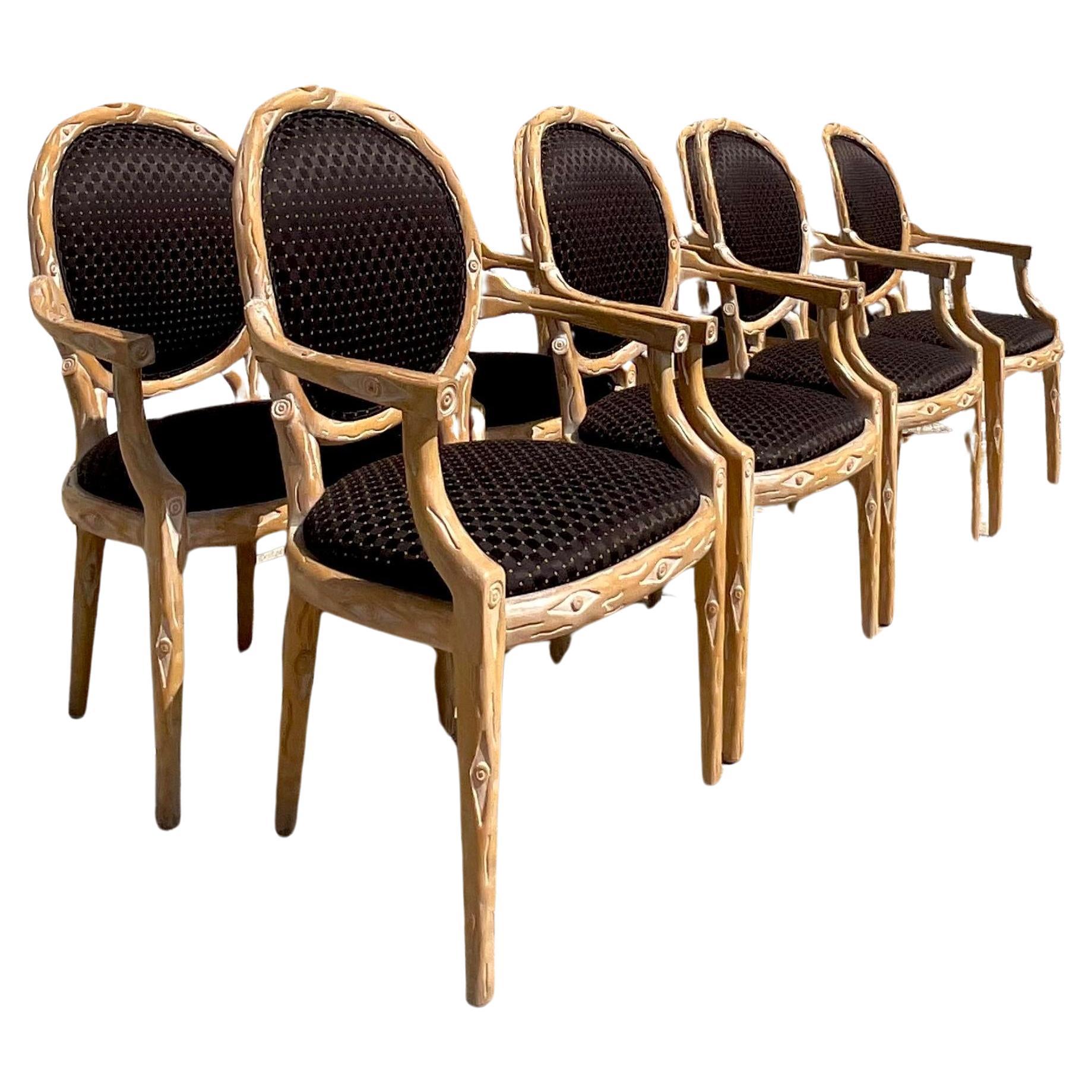 Chaises de salle à manger vintage Boho Faux Bois - Lot de 8 en vente