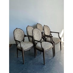 Vintage Boho Faux Bois Leopard Dining Chairs - Set of 5