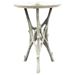 Vintage Boho Faux Bois Tall Cocktail Table