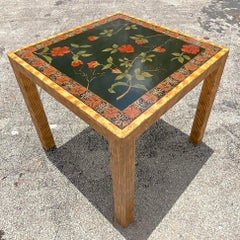 Vintage Boho Faux Finished Pencil Reed Game Table
