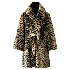 Vintage Boho Faux Fur Leopard Belted Coat