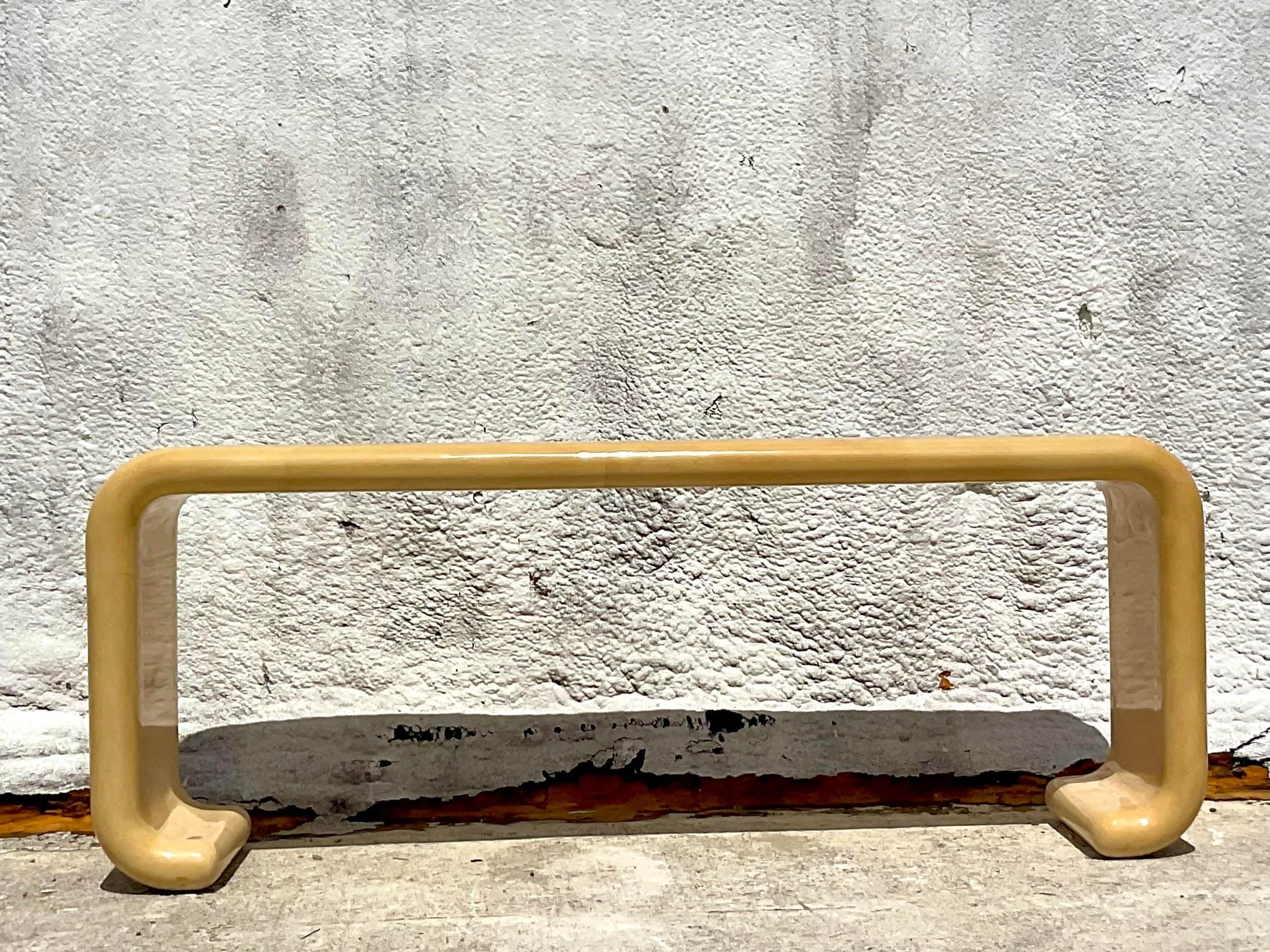 20th Century Vintage Boho Faux Goatskin Waterfall Credenza