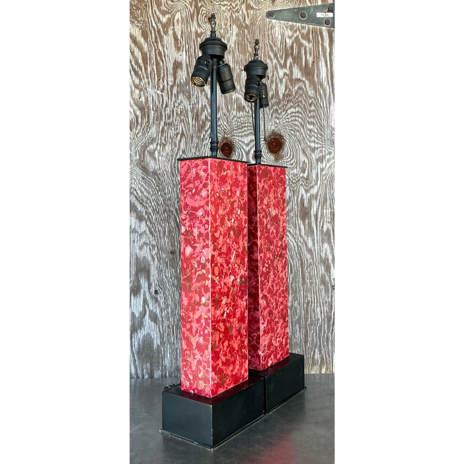 Lampes Vintage Boho en Faux Marbre - Une Paire en vente 3