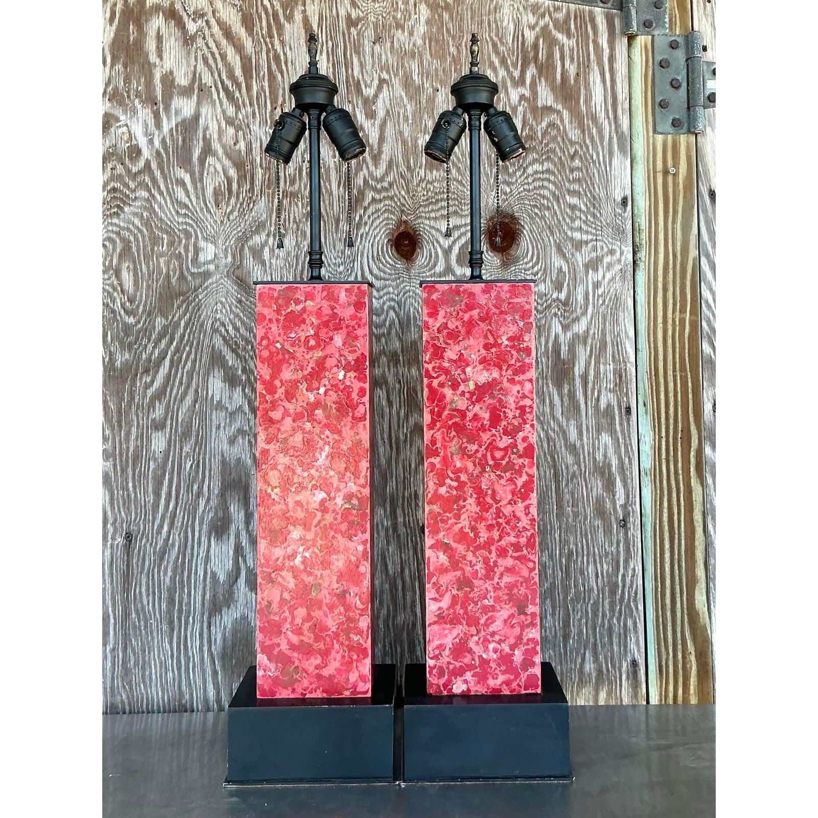 20ième siècle Lampes Vintage Boho en Faux Marbre - Une Paire en vente
