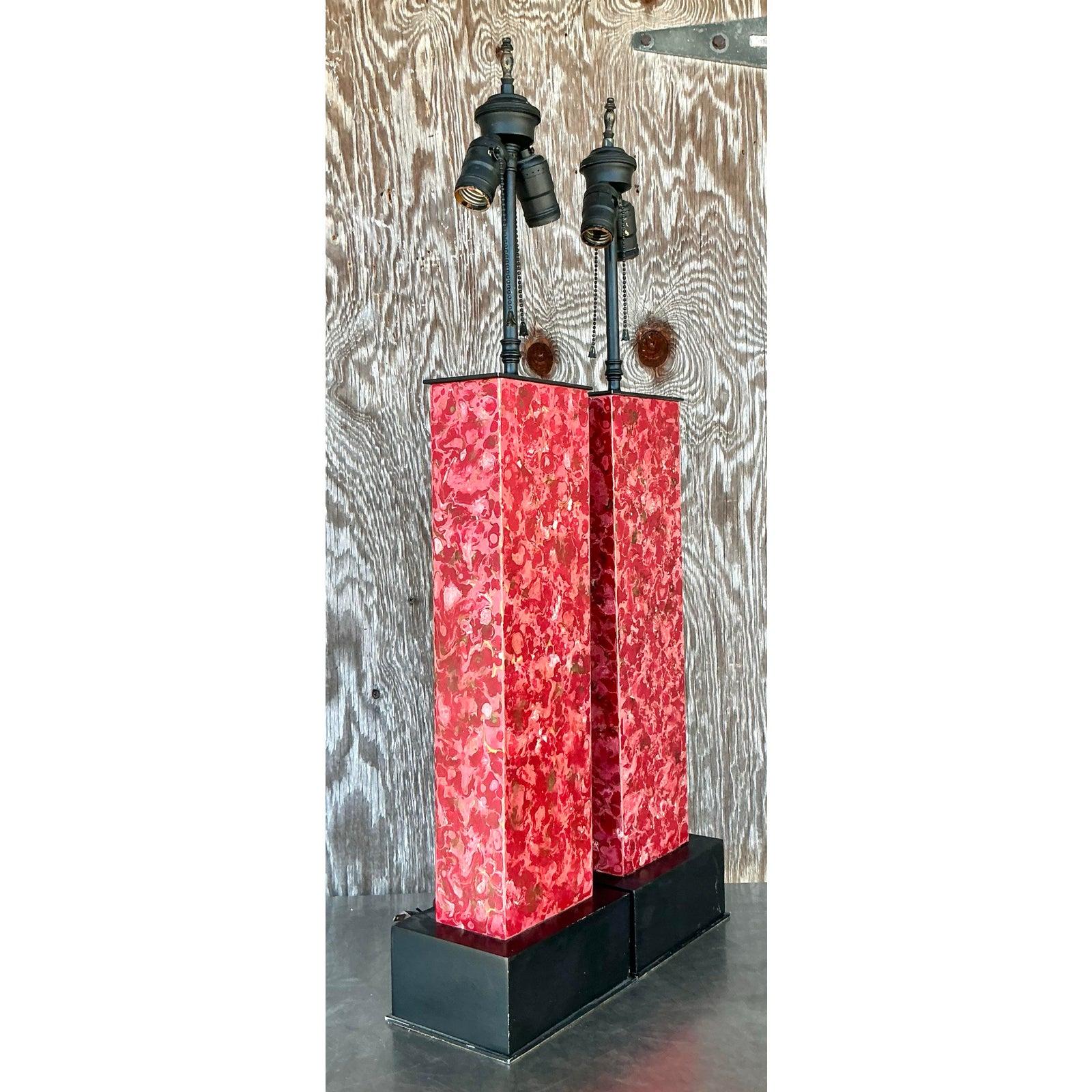 Lampes Vintage Boho en Faux Marbre - Une Paire en vente 1