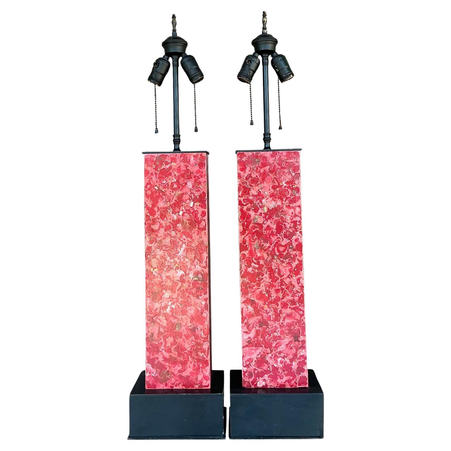 Vintage Boho Faux Marble Lamps - A Pair