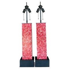 Vintage Boho Faux Marble Lamps - A Pair