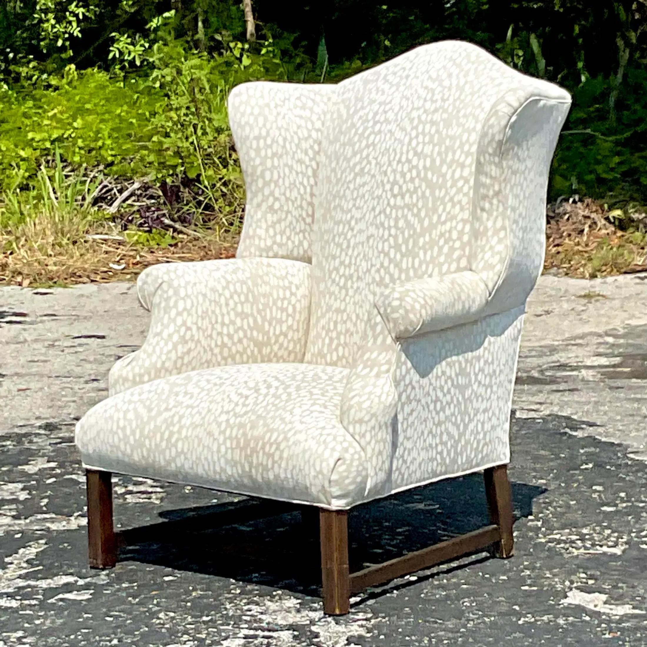 Bohemian Vintage Boho Fawn Print Wingback Chair