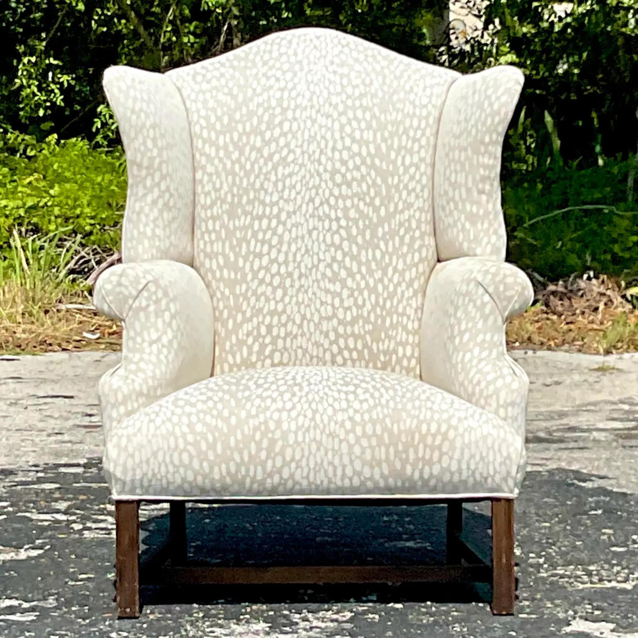 American Vintage Boho Fawn Print Wingback Chair