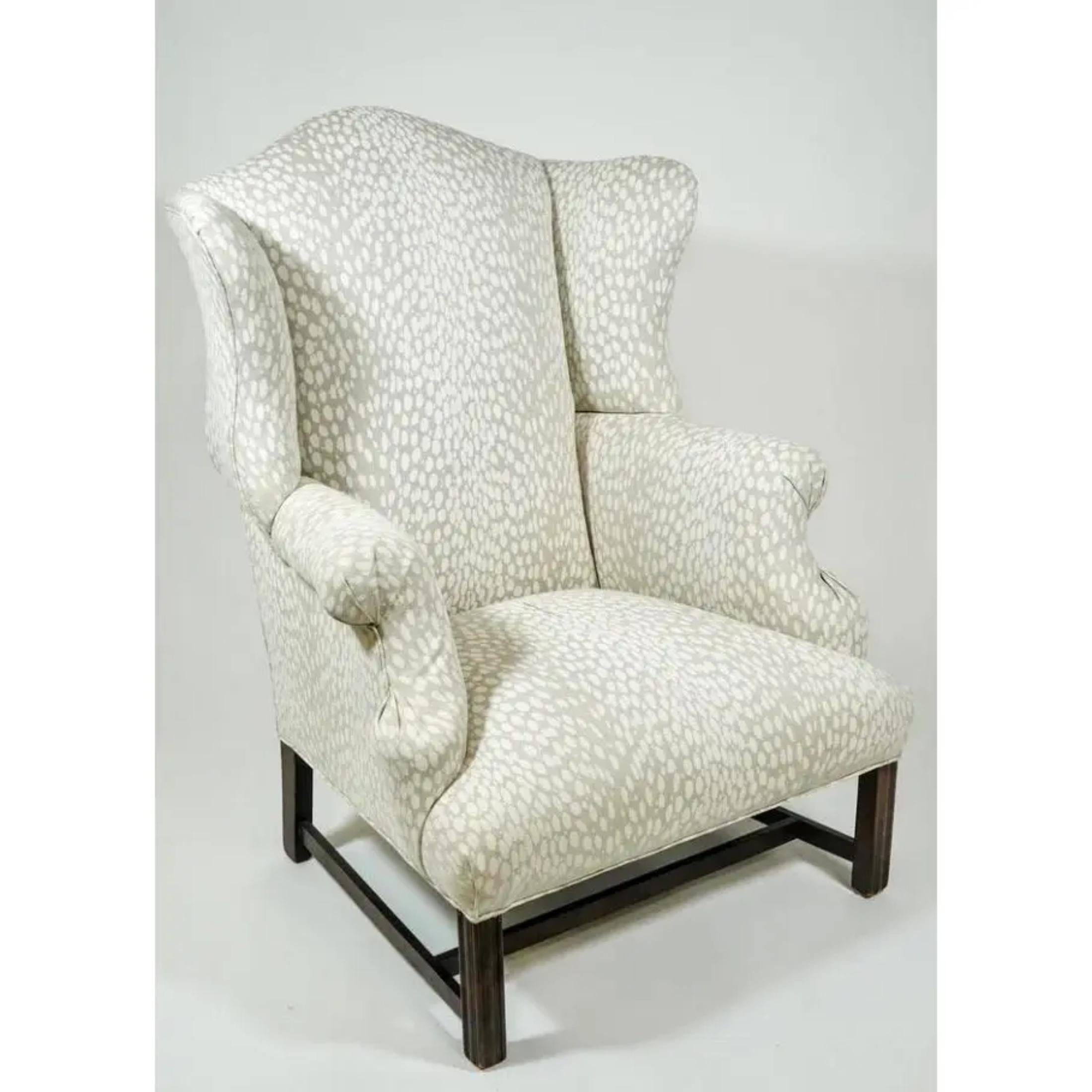 20th Century Vintage Boho Fawn Print Wingback Chair